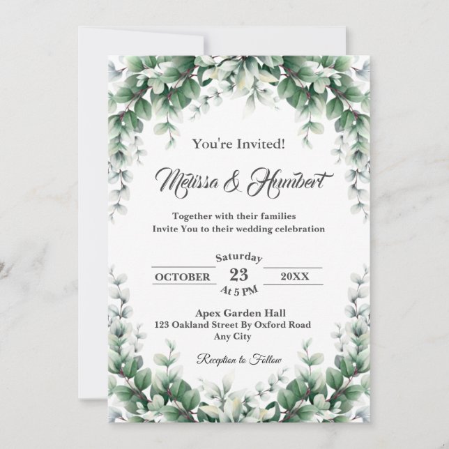 Eucalyptus Wreath Greenery Foliage Leaf Wedding Invitation (Front)