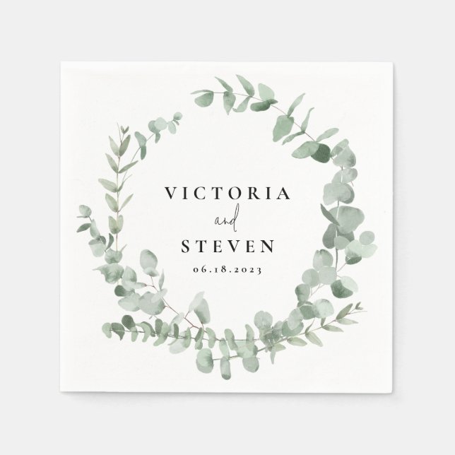 Eucalyptus Wreath Greenery Wedding Napkin (Front)