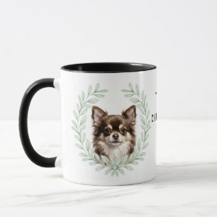 Eucalyptus Wreath Long Hair Chihuahua Dog Monogram Mug