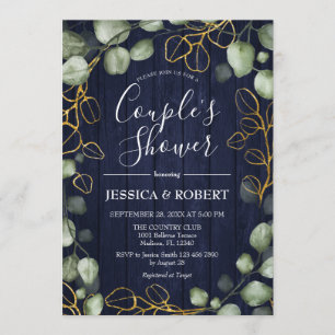 Eucalyptus Wreath Navy Wood Couples Shower Invitation