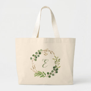 Eucalyptus wreath personalised monogram large tote bag