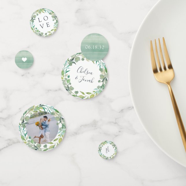 Eucalyptus Wreath Personalised Wedding Confetti (Group)