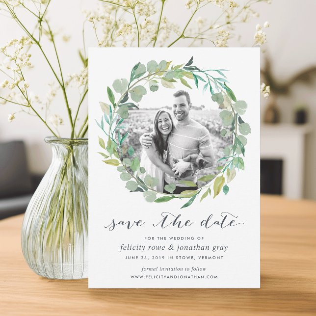 Eucalyptus Wreath Photo Save the Date Card (Creator Uploaded)