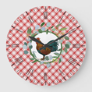 Eucalyptus Wreath & Rooster Farmhouse Large Clock