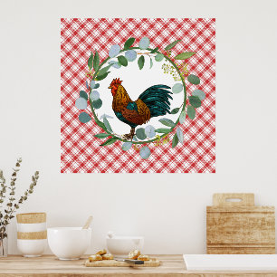 Eucalyptus Wreath & Rooster Farmhouse  Poster