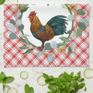 Eucalyptus Wreath & Rooster Farmhouse Tea Towel