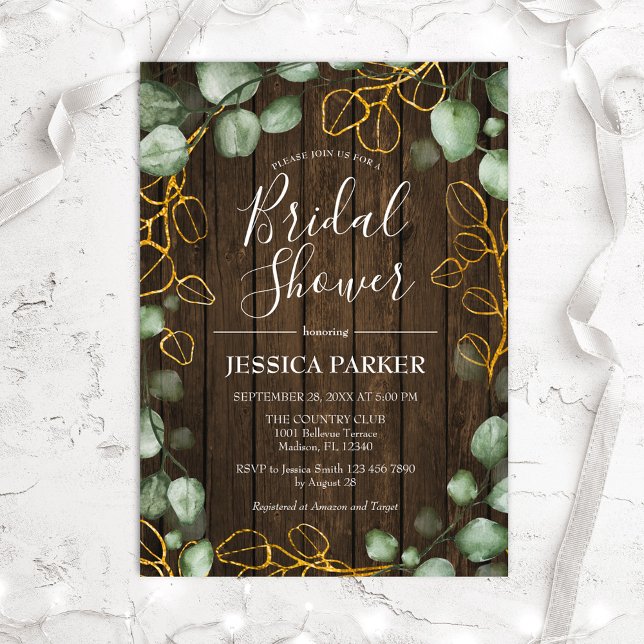 Eucalyptus Wreath Rustic Wood Bridal Shower Invitation (Creator Uploaded)