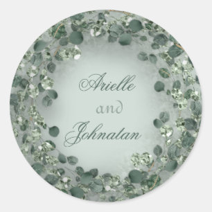 Eucalyptus Wreath Wedding Favour Crystals Green Classic Round Sticker