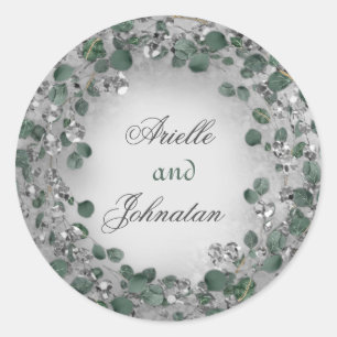 Eucalyptus Wreath Wedding Favour Rustic Mint Silve Classic Round Sticker