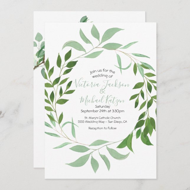 Eucalyptus Wreath Wedding Invitation (Front/Back)
