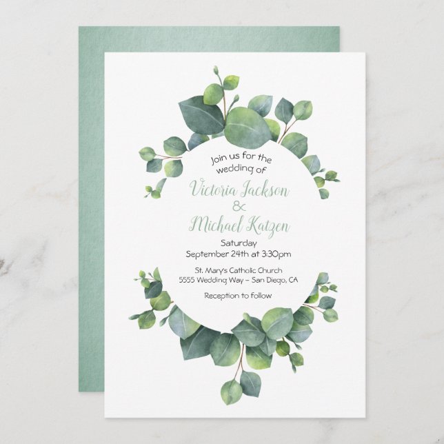Eucalyptus Wreath Wedding Invitation (Front/Back)
