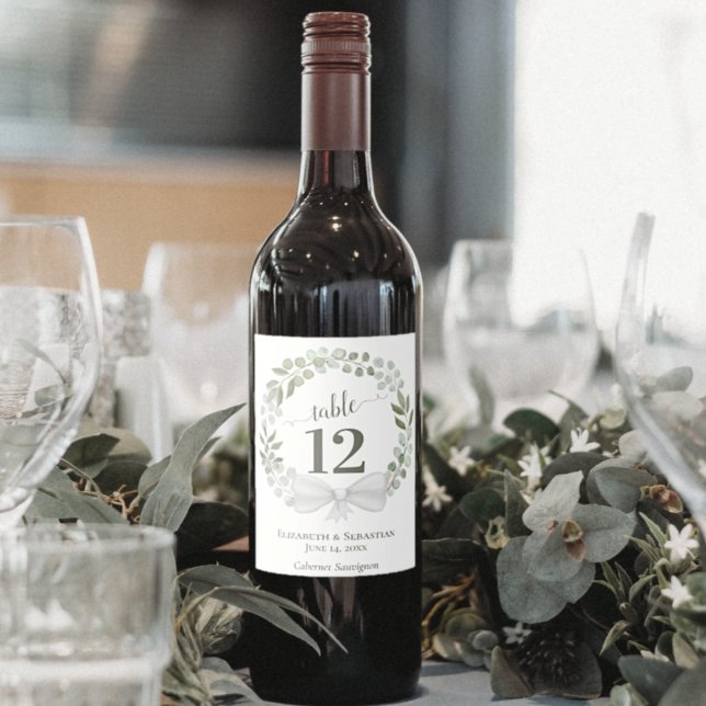 Eucalyptus Wreath Wedding Table Number Wine Label (Creator Uploaded)