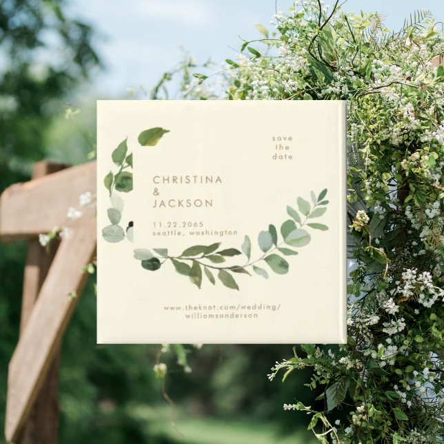 Eucalyptus Yellow Wedding Square Save the Date Magnet (Creator Uploaded)