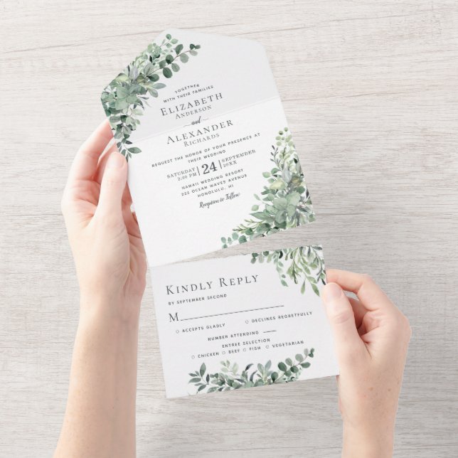 Eucalytpus Greenery Rustic Wedding All In One Invitation (Tearaway)