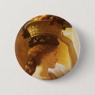 Eucharis - Girl With a Basket of Fruit by Leighton 6 Cm Round Badge
