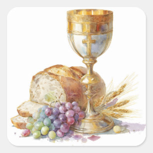 Eucharist Chalice and Host First Holy Communion  Square Sticker