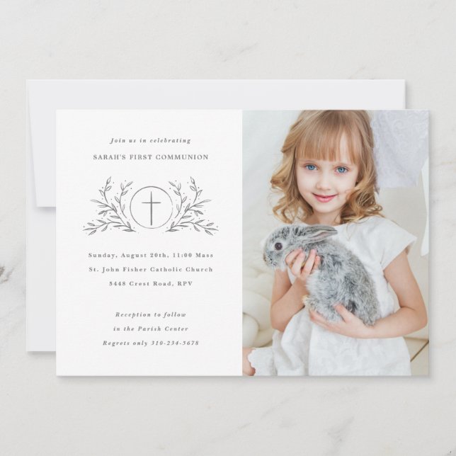 Eucharist Custom Colour First Communion Photo Invitation (Front)