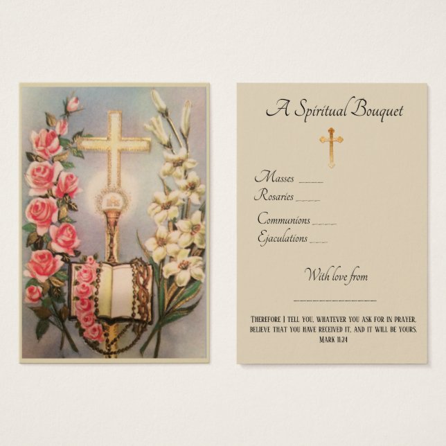 Eucharist Roses Spiritual Bouquet Prayer Holy Card (Front & Back)