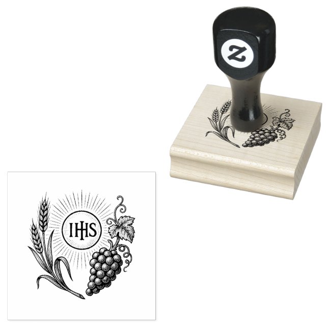 Eucharist with Wheat and Grapes Catholic  Rubber Stamp (Stamped)