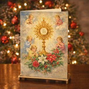 Eucharistic Christmas Nativity with Angels Holiday Card