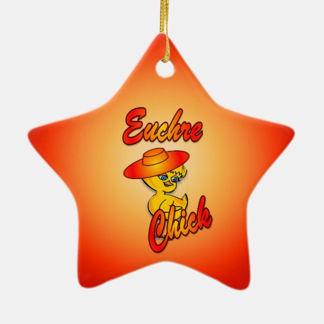 Euchre Chick #5 Ceramic Tree Decoration (Back)