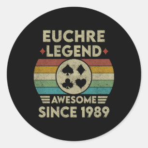 Euchre Legend 33 Awesome Since 1989 Euchre Classic Round Sticker