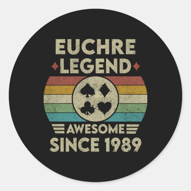 Euchre Legend 33 Awesome Since 1989 Euchre Classic Round Sticker (Front)