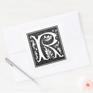 Euclid Capital Letter R on White Square Sticker