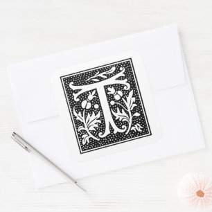 Euclid Capital Letter T on White Square Sticker
