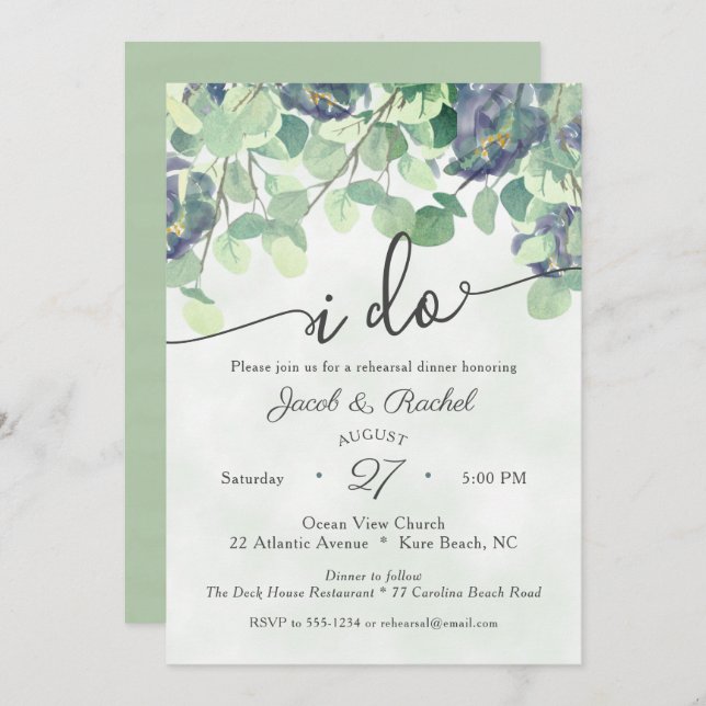 Eucualyptus Greenery I DO Floral Rehearsal Dinner Invitation (Front/Back)