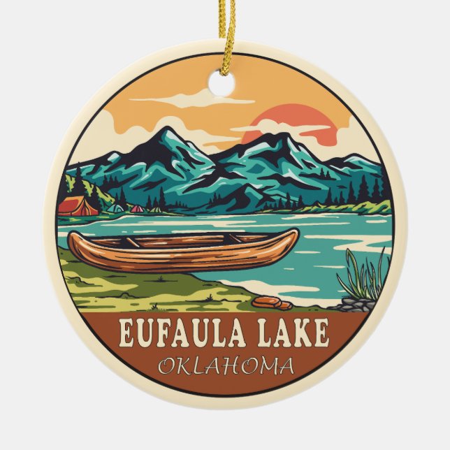 Eufaula Lake Oklahoma Boating Fishing Emblem Ceramic Ornament (Front)