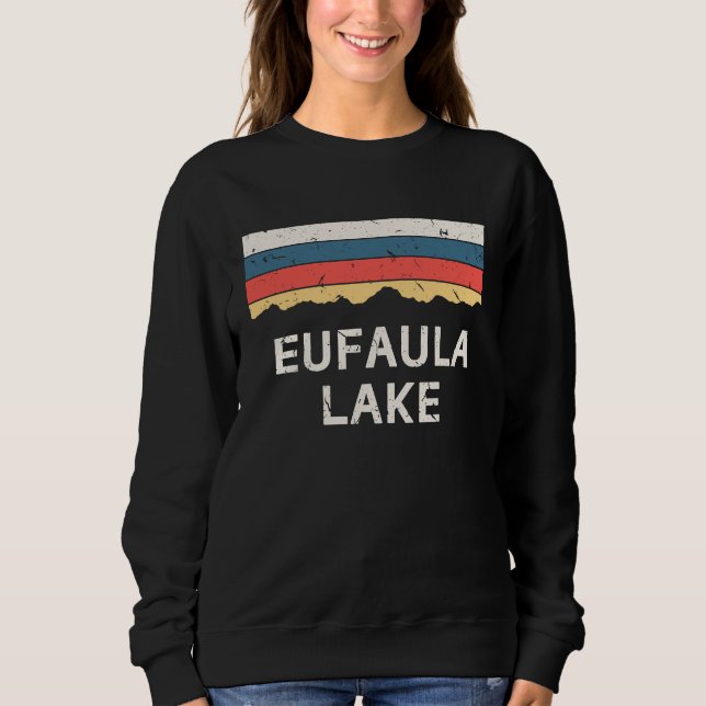 Eufaula Lake Souvenir Fishing Retro Map  Oklahoma Sweatshirt (Front)