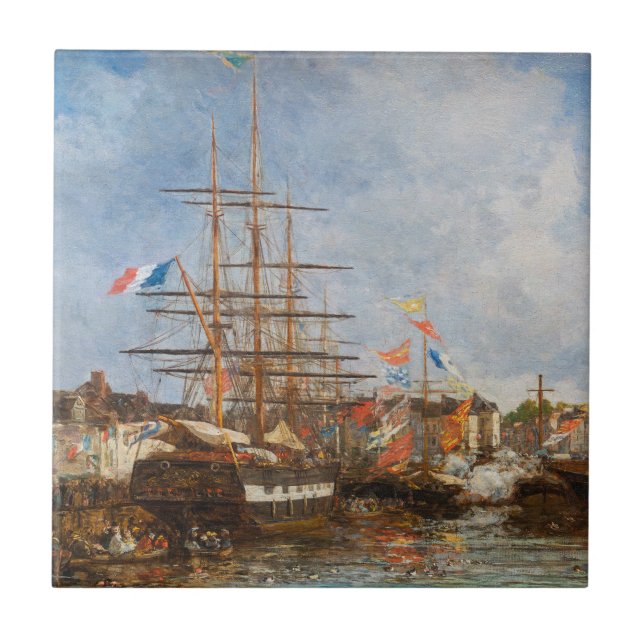 Eugene Boudin - Festival in the Harbour of Honfleu Ceramic Tile (Front)