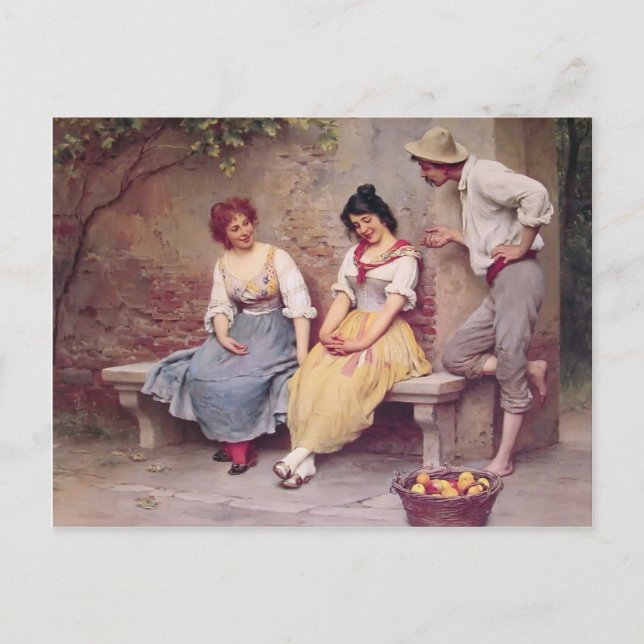 Eugene de Blaas- The Flirtation Postcard (Front)