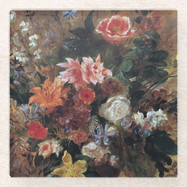 Eugene Delacroix Vintage Bouquet of Flowers Glass Coaster (Front)