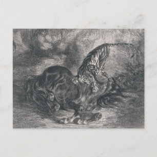 Eugene Delacroix - Wild Horse Felled by a Tiger Postcard