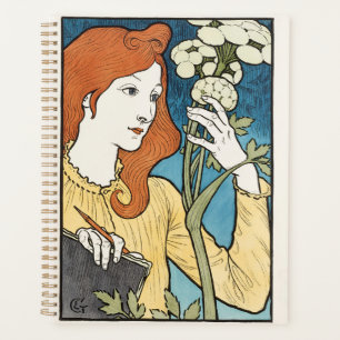 Eugene Grasset Art Nouveau Woman Drawing Flowers Planner