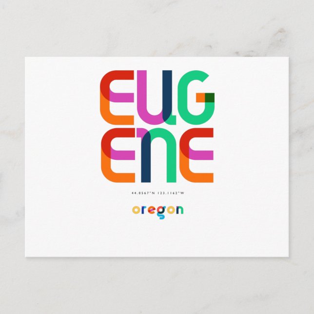 Eugene Oregon Mid Century, Pop Art, Postcard (Front)