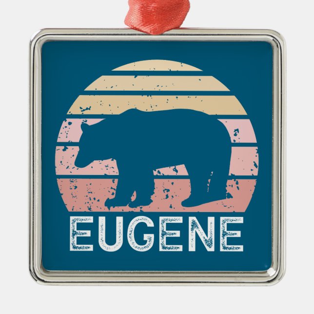 Eugene Oregon Retro Bear Metal Ornament (Front)