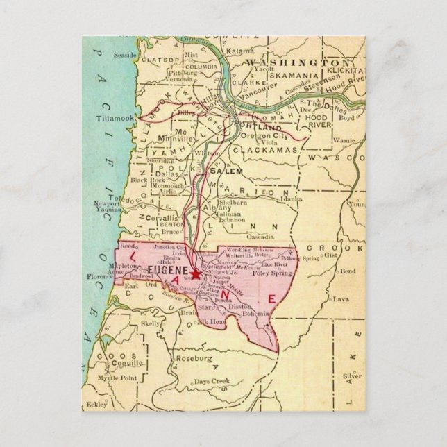 Eugene Oregon Vintage Map Postcard (Front)