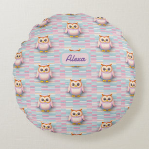 Eule mit Querstreifen muster pastellfarben Muster Round Cushion