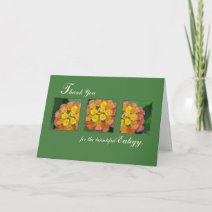 Eulogy Thank You, Flowers on Green Thank You Card