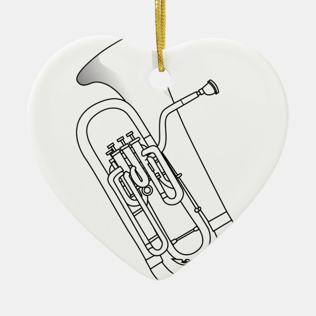 Euphonium Redwork Ceramic Tree Decoration (Front)