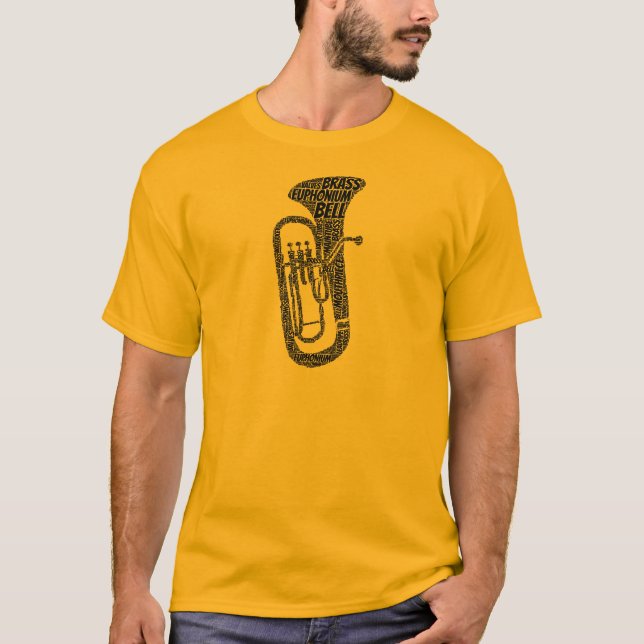 Euphonium Shaped Word Art Black Text T-Shirt (Front)