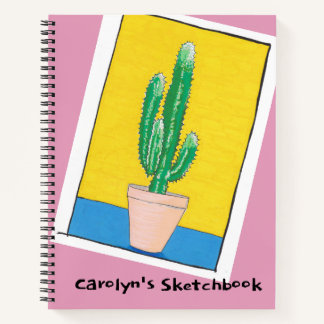 Euphorbia cactus in a pot, your name, sketchbook notebook