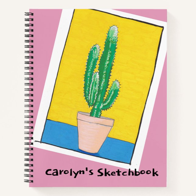 Euphorbia cactus in a pot, your name, sketchbook notebook (Front)