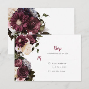 Euphoria Boho Burgundy Pink White Floral RSVP   Card