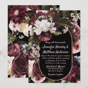 Euphoria Burgundy and Pink Rustic Floral Wedding Invitation