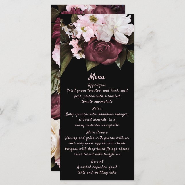 Euphoria Burgundy & Pink Floral Wedding Menu (Front/Back)