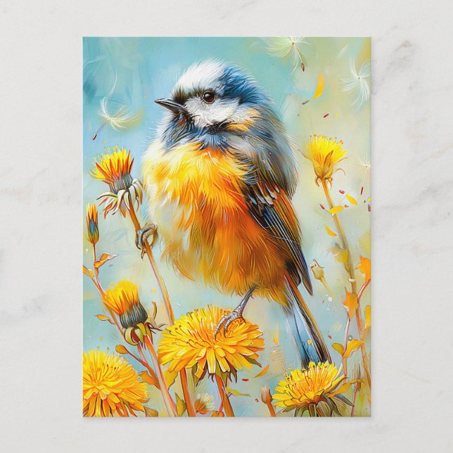 Eurasian Blue Tit in Impressionistic Landscape Postcard (Front)
